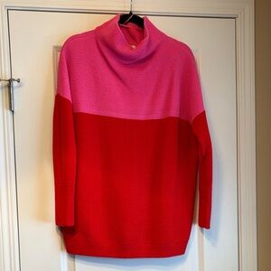 RD Style Two-Tone Cowl Neck Sweater in Pink and Red